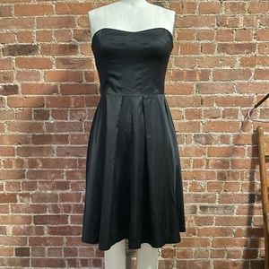 Black Satin Strapless A-Line Dress